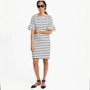 J. Crew Black and White Striped Short Dress with Ruffle Sleeve